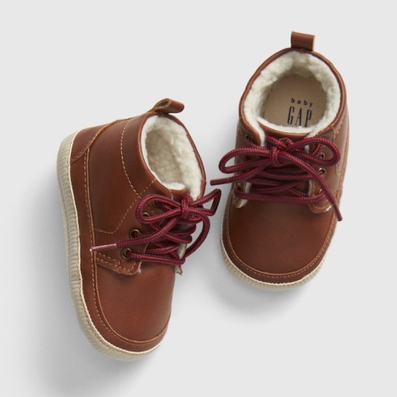 NWT BABY GAP BOY/'S BROWN SHERPA LINED LEATHER BOOTIES